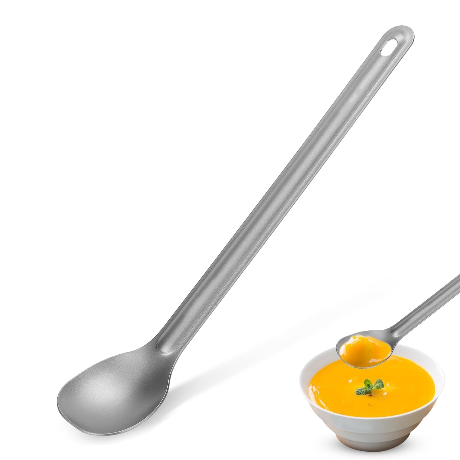 Long Handle Titanium Spoon, Camping Spoon Long Metal Cutlery Ultralight Outdoor Picnic Flatware Camping Sporks Reusable for Outdoor