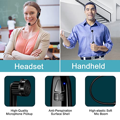 XIAOKOA Wireless Microphone, Amplifier Microphone and Headset 2 in1 Rechargeable 2.4G Wireless Mic Headset with Wireless Receiver for Voice Amplifier, Stage Speaker, Public Speaking and Teaching, USB