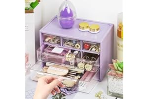 Desk Storage Organizer with 6 Mini Drawers, Stackable Desktop Craft Drawer Cabinet, Clear Storage Box Caddy for Makeup Jewelr