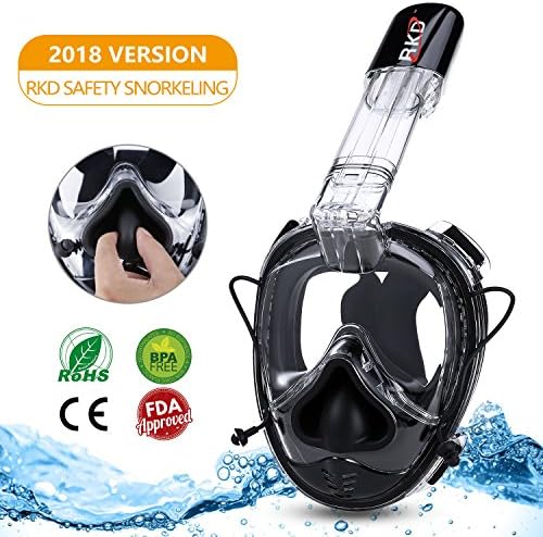 RKD Snorkel Mask Full Face Compatible with Action Camera Mount Replacement for GoPro Mount Breath Naturally 180° Panoramic View Mask Anti-Fog Anti-Leak for All Adult and Kids