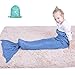 SENYANG Mermaid Tail Blanket, Mermaid Blanket for Kids Hand Crochet Snuggle Kids Mermaid Blanket for Girls, Sweet Girls Gifts for Girls Toys (Ruffle-Lake Blue)