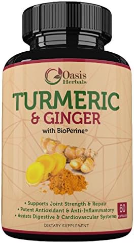 Turmeric Curcumin Supplements | Turmeric Capsules | Tumeric with Black Pepper Capsules | Ginger Capsules | Curcumin with Bioperine Anti Inflammatory Supplement | Oasis Herbals 95% Curcuminoids Vegan