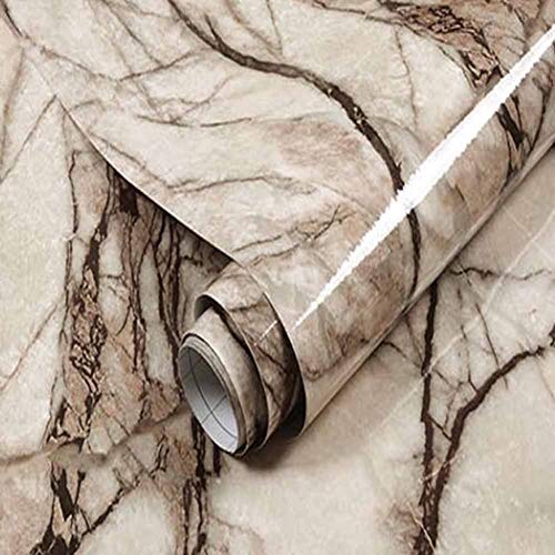 Brown Granite Contact Paper for Countertops Cream Brown Marble Texture, 23.62"X196.85" Inch Roll