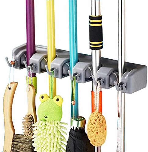 Mop and Broom Holder ,Organizer Wall Mounted Hanger with 5 Ball Slots and 6 Hooks, Key Rack Towel Hooks,Tool Storage Tool Rack Storage &amp; Organization for Your Home, Closet, Garage and Shed