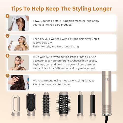 UKLISS Hairstyler Airstyler 6 in 1 Hair Dryer, 1000W Hair Dryer Brush Set, Air Curler, Styling Brushes, 3 Temp Adjustments, Gifts Set for Donn (Gold)
