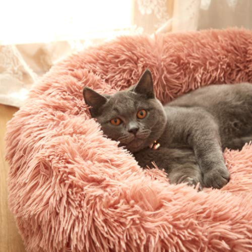 Uozzi Bedding Plush Faux Fur Round Pet Dog Bed, Comfortable Fuzzy Donut Cuddler Cushion for Dogs & Cats, Soft Shaggy and Warm for Winter (Pink, 23.6â€)