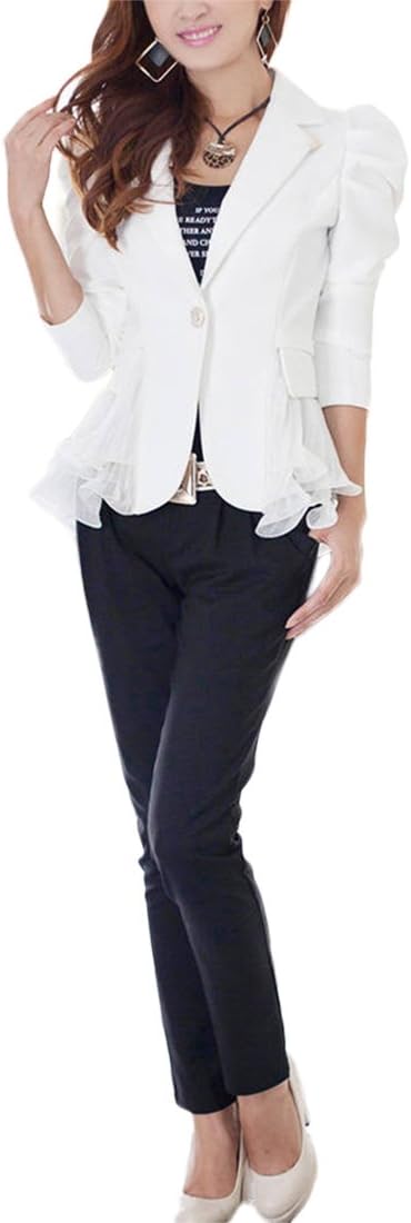 Aisuper Womens Lace Ruffles Causal Spring Summer Blazer Jacket Suit Plus Size