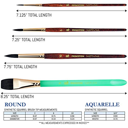 Princeton Neptune Watercolor Brushes 4750 Series 4pc Soft Synthetic