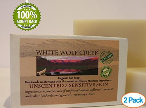 Organic Soap Bars, by White Wolf Creek , Sensitive Skin, Unscented, Baby safe all Over Body Soap. Non GMO Handmade By Montana Soap Artisans Great Facial and Body Cleansing Bars!