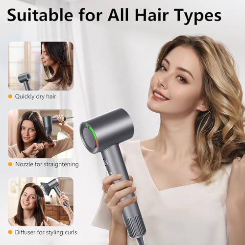 Hair Dryer - 1 Min Fast Drying, 160,000 RPM High-Speed Blow Dryer with 500 Million Negative Ions, No Heat Damage, Low Noise, Lightweight, Professional Hairdryer with Diffuser & Nozzle