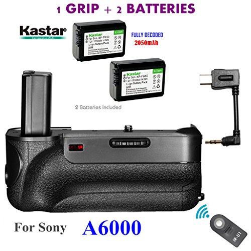 Kastar Infrared Remote Control Professional Vertical Battery Grip (Built-In 2.4G Wireless Contro) + 2 x NP-FW50 Replacement Batteries for Sony ILCE-A6000 / A6000 Digital SLR Camera