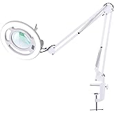 KIRKAS 10X Magnifying Glass with Light, 2,200 Lumens LED Magnifying Lamp with Clamp, Stepless Dimmable Real Glass Lens Magnifier, Adjustable Arm Workbench Light for Close Work Hobby Repair - White