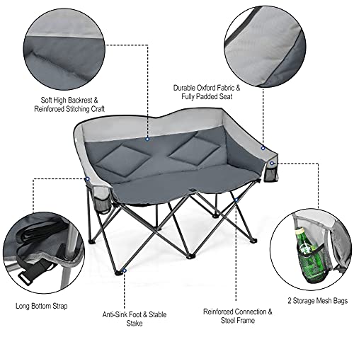 Goplus Loveseat Camping Chair, Double Folding Chair for Adults Couples