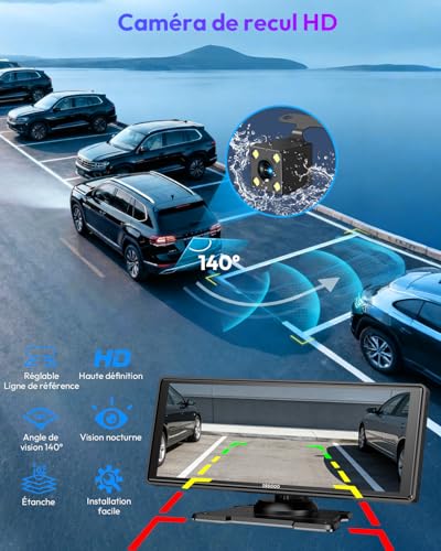 ESSGOO 10.26 Inch CarPlay Car Screen with Backup Camera Supports A-pple CarPlay & Android Auto, GPS, FM, Mirror Link, Bluetooth Hands-Free Calls, Siri and Google Assistant