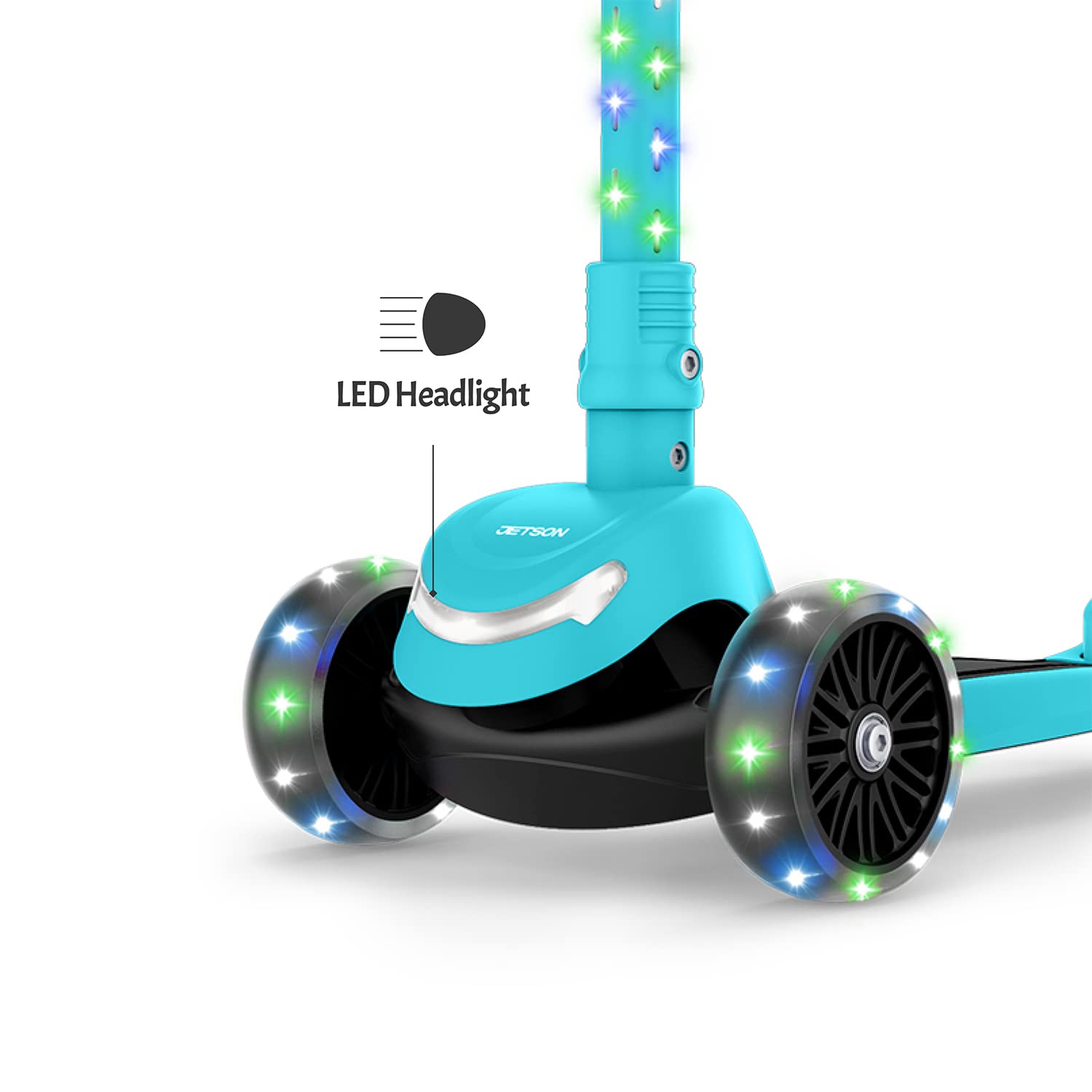 Jetson 3-Wheel Light-Up Kick Scooter, Lights on Stem & Wheels, Height Adjustable Handlebar, Rear Brake, Foldable, Ages 3+