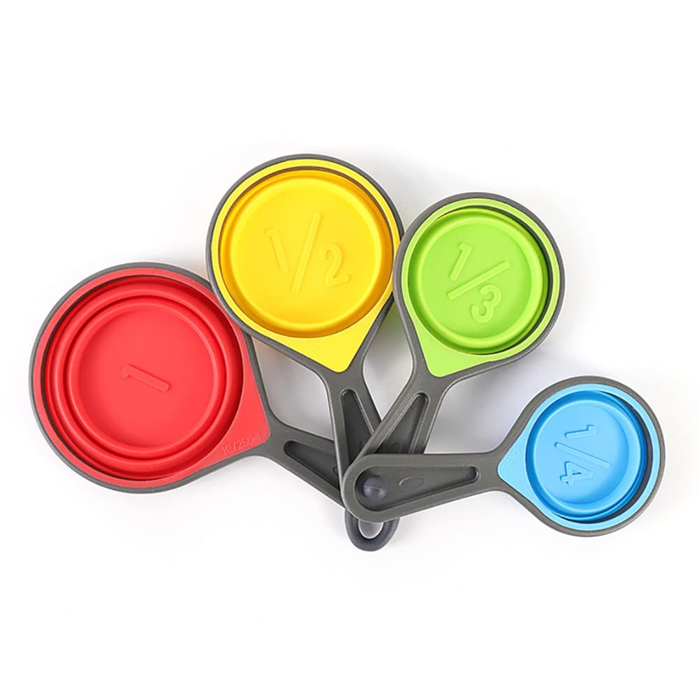 CENPEK 4pcs/set Foldable Silicone Measuring Cups Baking Scale Plastic Measuring Spoon Kitchen Tools