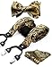 HISDERN Paisley Floral 6 Clips Suspenders & Bow Tie and Pocket Square Set Y Shape Adjustable Braces,Brown & Gold,One Size