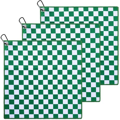 Batiyeer 3 Pack 16" x 16" Microfiber Golf Towel with Clip, Green & White at Amazon