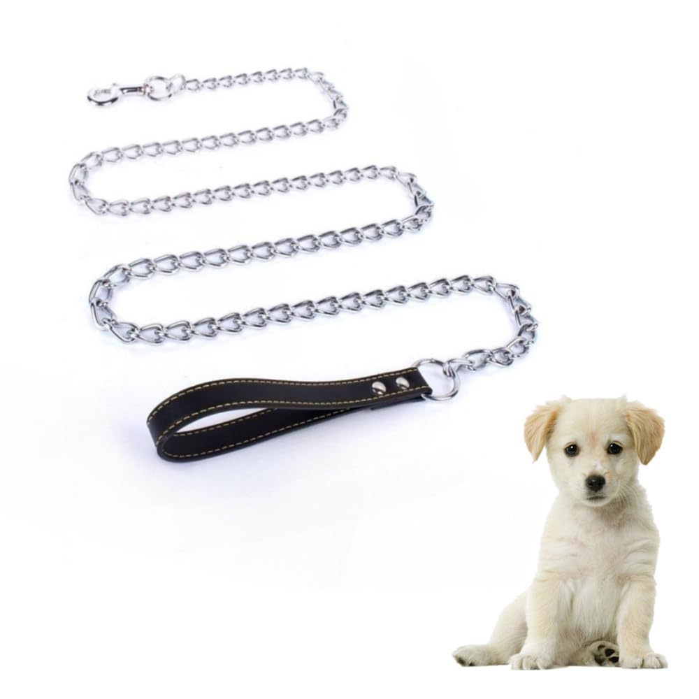 Zopseet Metal Dog Leash with Powerful Traction Chain for Small Dogs - Anti Chewing Leather