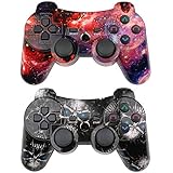 CHENGDAO PS3 Controller Wireless 2 Pack Double Shock Gamepad for Playstation 3 Remote,Six-axis Wireless PS3 Controller with Charging Cable (Skull + Galaxy)