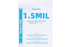 POLYSELLS Strong Self Seal Clear Poly Bags with Suffocation Warning for Packaging, Shipping, T-Shirts, Clothes & FBA, Permanent Adhesive, 11"x14", 1000pcs