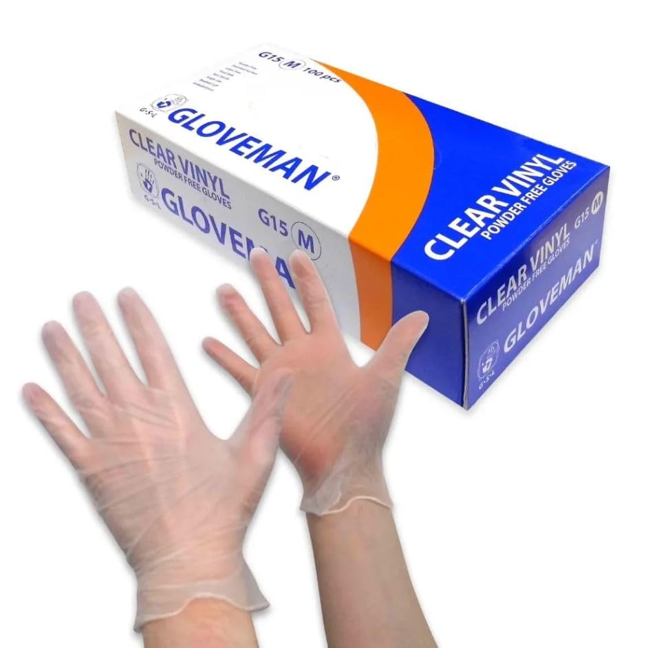 100 Disposable Clear Vinyl Gloves | Powder Free | Latex Free | Strong & None Sterile Cooking Kitchen Cleaning Saftey Multipurpose Strong Medium