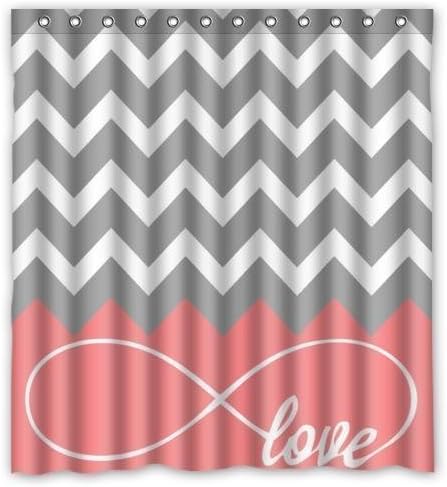 Crystal Emotion Love Infinity Forever Love Symbol Chevron Pattern Pink Grey White Waterproof Bathroom Fabric Shower Curtain,Bathroom d¡§?cor 48x72inch