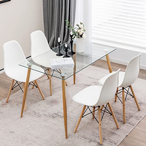 Tangkula Pieces Dining Room Table Set, Modern Table Chair Set for 4,  White Plastic Dining Chairs with Gl