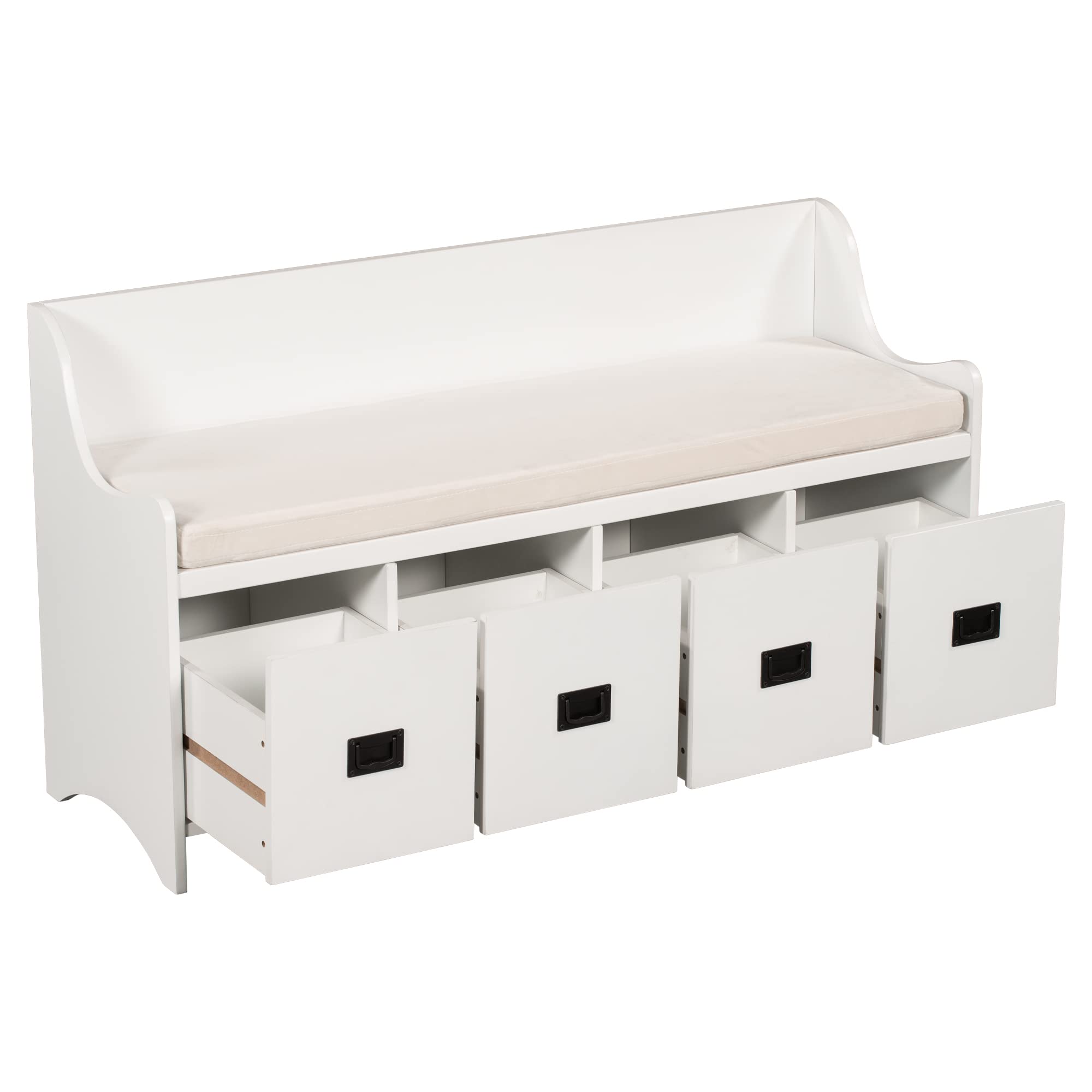 View 1 of SPOFLYINN Movable Cushion Storage Bench with Drawers and Backrest Shoe Bench Bench with Removable Cushion for Entryway and Living Room