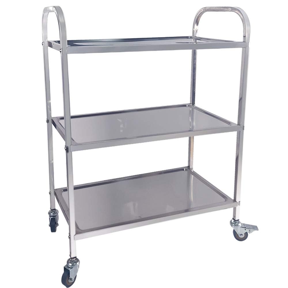 TAIMIKO Stainless Steel Utility Cart - 3-Tier Kitchen Trolley, Restaurants Serving Trolley with Locking Wheels, For Garage, Restaurants, Hotels, Size: 625x315xH800mm