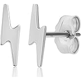 Solid 14K Gold Lightning Bolt Studs Dainty Small Earrings, Polished Finish, 8mm