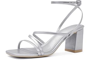 LACUONE Strappy Heels for women Block Heels Square Toe Chunky Ankle Buckle Pump Heeled Sandals