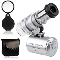 KINGMAS Mini 60x Microscope Magnifying with LED UV Light Pocket Jewelry Magnifier Jeweler Loupe with 10X Folding Pocket Magnifier