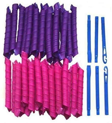 Pack of 40 - Hair Curlers Overnight for Women and Women at Home without Heat (Purple/Pink)