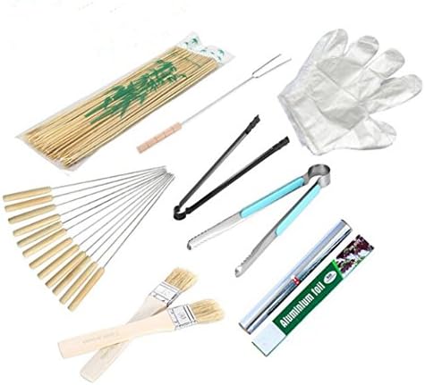MEAILE Stainless Steel Style BBQ Skewers,Skewers Bamboo, Kebab Kabob Skewers, Aluminium Foil Fork Tongs for Barbeque