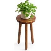 JOLLYMER Teak Wood Plant Stand, 24" Round Side Table, Wood Accent Table | Indoor Plant Holder for Living Room, Bedroom, Office and Corner Decor, Natural Wood Pedestal for Potted Plants