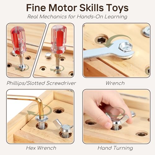 Lehoo Castle Montessori Games 3 4 Years, Wooden Tool Box Toy for 3 Years, Busy Board with Lock and Key, Educational Games Gift Child 3 4 5 Years Boy Fill