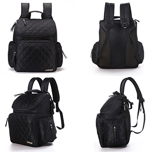 Gavarnie Diaper Backpack Smart Organizer Baby Nappy Bag Backpack with Insulated Pockets,Changing Pad,Stroller Straps,Fashion Lattice Quilted,Water Resistant Travel Daypacks for Women Men,Black