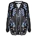 Obazidou Women Casual See Through Floral Print Long Sleeve Chiffon Shirt Blouse Tops
