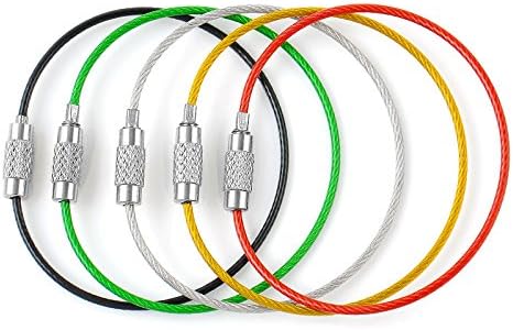 Walking Street 5pcs Sports Wire Carabiner Key Chain Cable Stainless Steel Keyring Screw Locking