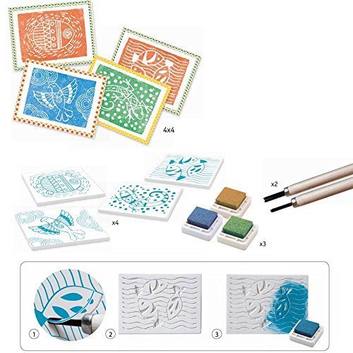 Djeco Workshops Rubber Engraving Kit, Make Your Own Decorative Rubber Stamps