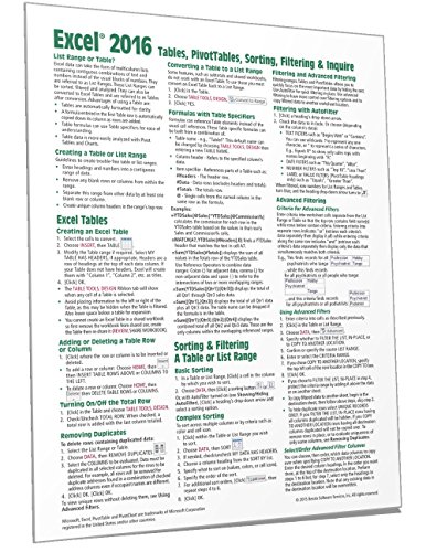 Microsoft Excel 2016 Tables, PivotTables, Sorting, Filtering & Inquire Quick Reference Guide - Windo - //coolthings.us