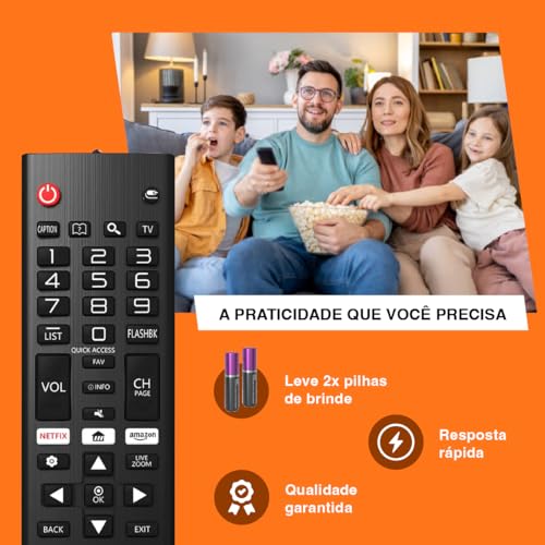 Kit 2 Controle Remoto Para Tv LG Smart 4K LED LCD UHD HD OLED 3D Com Pilhas Netflix Universal AKB73975709 AKB75095308 AKB73715601 AKB74475490 AKB74915324 8035 7045 Pronto Uso Revenda Marca Enveloz