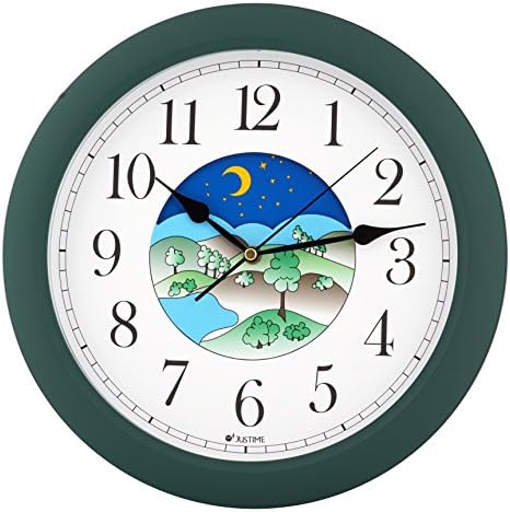 JUSTIME 14 Inch Exclusive Plastic Non-Ticking Sweep Mechanical Specialty Day & Night Moving Dial Wall Clock, Gift, Home Décor (TCDN-Green)