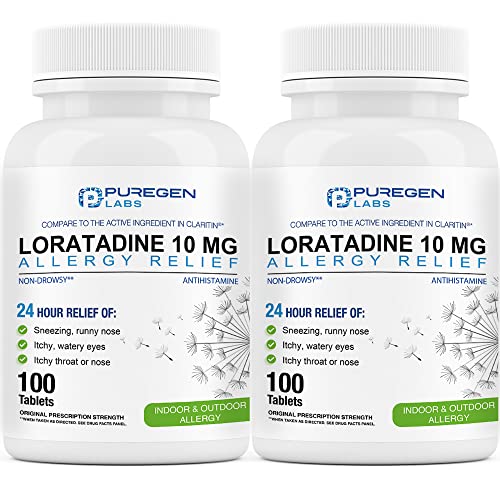 Puregen Labs Allergy Relief, Loratadine 10mg 2 Pack 200 Tablets Total