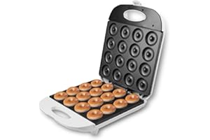MICROPION Mini Pancakes Maker, Mini Donut Maker Machine for Breakfast, Snacks, Desserts & More With Non-stick Surface, Cake Machine, Double-Sided Heating Makes 16 Doughnuts (White)