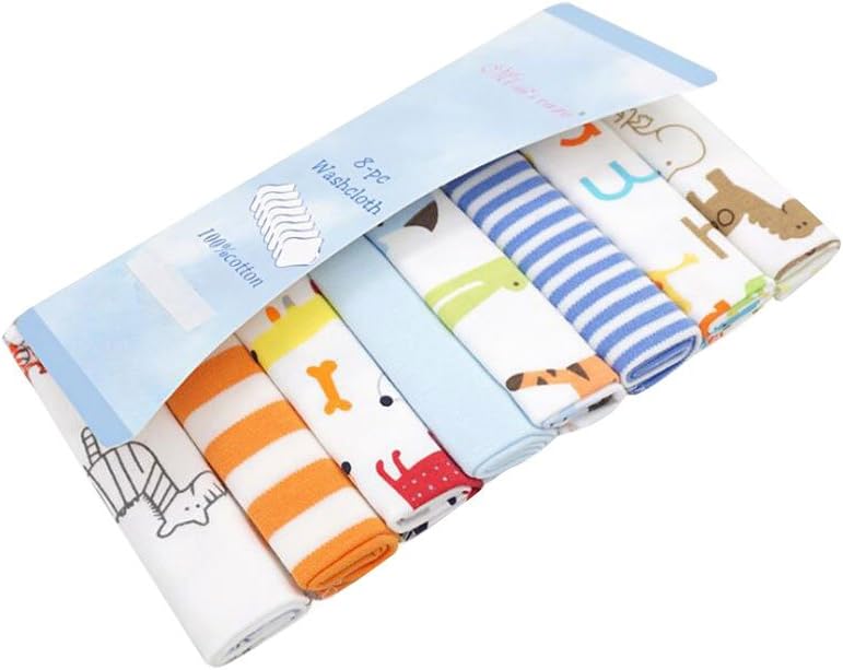 CuteOn8 Pack Super Soft Baby Washcloth for Newborn Boys & Girls Blue Monkey