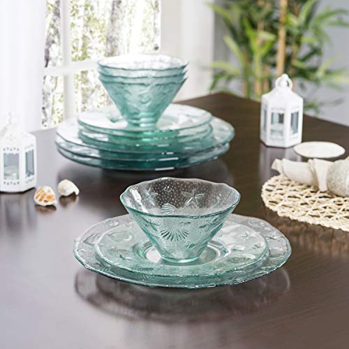 French Home Recycled Glass Coastal Dinnerware Set – 12-Piece Clear