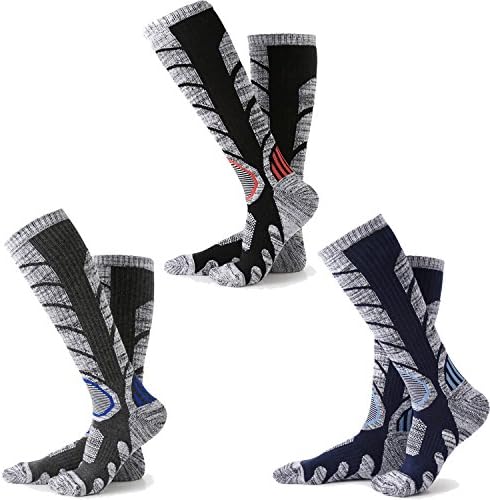 Mens Ski Socks - 1/3 Pack Ski Compression Socks High Performance Winter Ski Snowboard Sport Socks