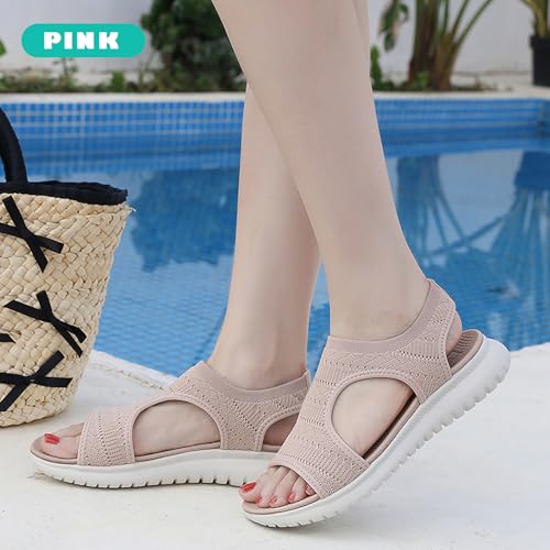 ZDQ Sandalias Mujer Verano Plana Comodas Zapatos, Deportiva Sandalias con Punta Abierta Rosa41